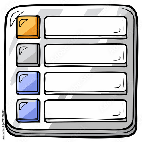 Illustration of a task list with blank fields and check boxes in varying colors. Concept of project management and todo list