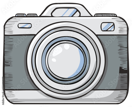 Cartoonish Style Camera Graphic Photography Technology Retro Design Image Capture Device Lens Focus Button Hatch Style