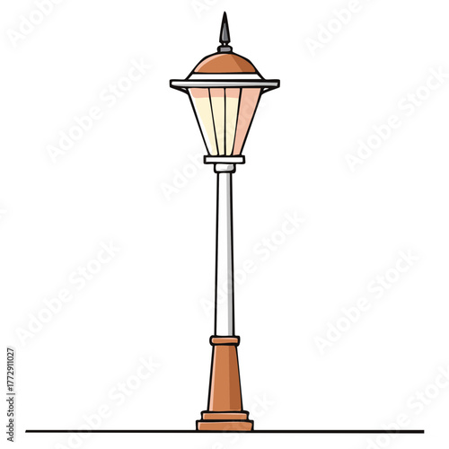 Detailed cartoon illustration of a traditional street light lamp post for urban or garden lighting design