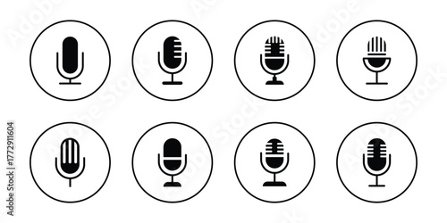 Microphone icon set. Different microphone collection. podcast icon vector. Voice vector icon, Record. Set of microphone icon symbol vector on white background . 