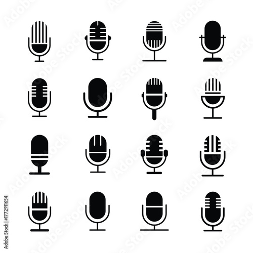 Microphone icon set. Different microphone collection. podcast icon vector. Voice vector icon, Record. Set of microphone icon symbol vector on white background . 