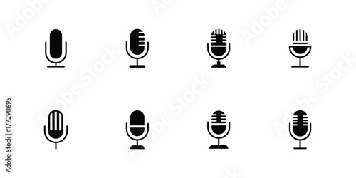 Different microphone collection . Microphone icon set. black vector icon. microphone logo icon vector. Mic, voice recorder concept.  eps 10