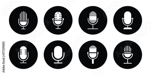 Different microphone collection . Microphone icon set. black vector icon. microphone logo icon vector. Mic, voice recorder concept.  eps 10