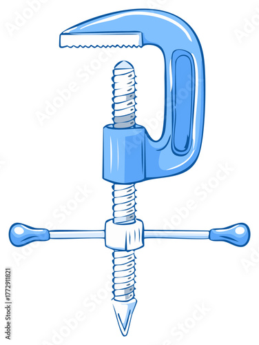Hand tool in cartoon style featuring screw thread and cross handle for industrial jobs and crafting