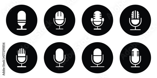 Microphone Icons set. Podcast microphone. Karaoke mic web and mobile app icons. Voice vector icon, Record. Microphone - recording Studio Symbol. eps 10