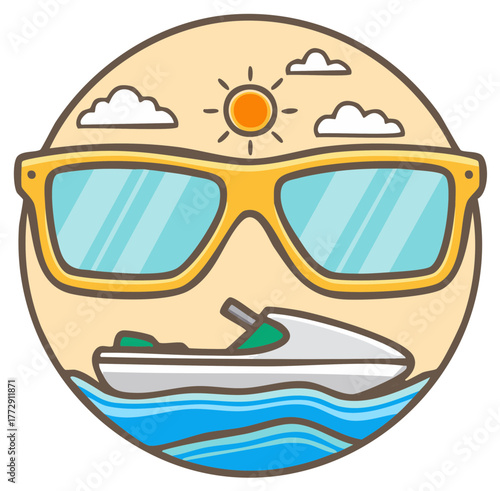 Sunny Summer Watersports Fun with Jet Ski Sunglasses Vacation Mood