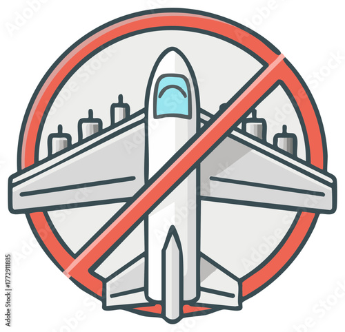 Flight Canceled and Travel Ban Prohibition Sign with Airplane Icon