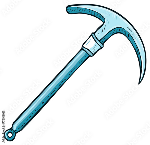 Blue cartoon ice axe for mountain climbing and winter sports equipment illustration