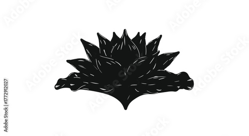 Dark, stylized lotus flower illustration on a clean white background