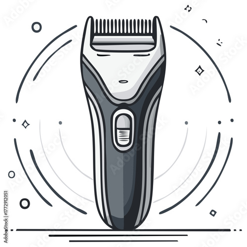 Cartoon Electric Trimmer Icon with Simple Lines and Grey Tones for Shaving and Grooming