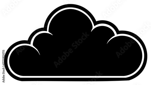 Black cloud silhouette with white outline, weather concept, design element, isolated