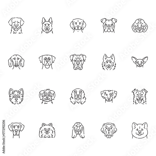 Dog breeds black line icon for digital and print projects.