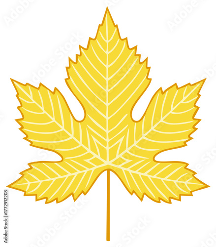 Stylized golden yellow autumn grape leaf illustration with detailed veins