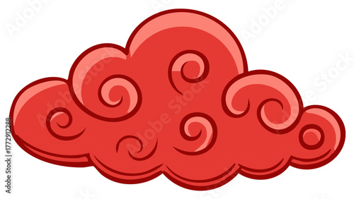 Stylized red cloud with traditional swirling patterns and rounded edges
