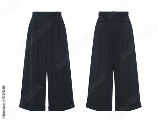 lady casual clothes Business trousers, Front and back view, Black women's classic trousers, Black pants transparent background