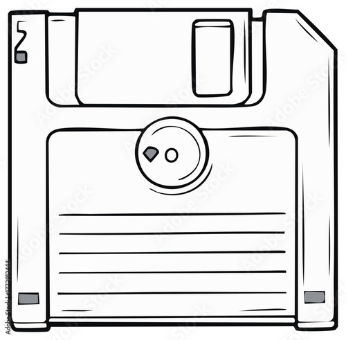 Vintage floppy disk illustration, digital storage, retro technology outline art