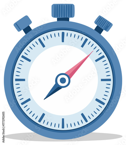 Illustration of a blue stopwatch with a red and blue hand. Measuring time, timer concept.