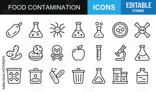 Linear Food Contamination Icons | Minimalist Vector Illustrations for Health and Laboratory Concepts