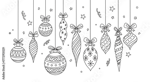Hand-Drawn Christmas Ornament Set – Festive Doodle Decoration Design