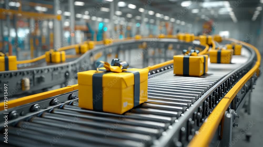 Cadeaux sur tapis roulant en mouvement