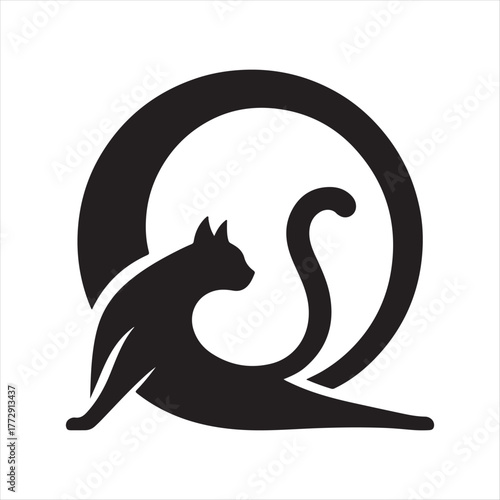 Cat stretching vector silhouette outline logo design concept illustration