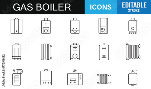 Radiator and Water Heater Vector Set | Editable Stroke Icons for Central Heating and Power Systems