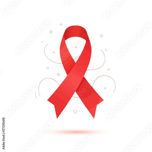 Red Ribbon Awareness Symbol Illustrative Design For Aids And HIV Related Causes On White Background