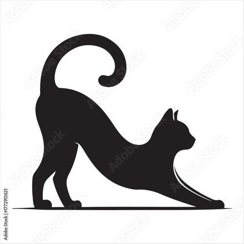 Cat stretching vector silhouette outline logo design concept illustration
