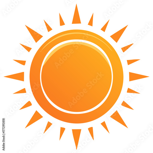 Orange sun illustration with rays in a simple geometric graphic