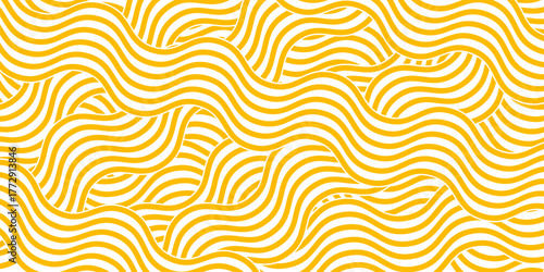 Yellow instant noodle, pasta and spaghetti texture with geometric wavy lines. Ramen, pasta vector pattern. Background abstract food illustration