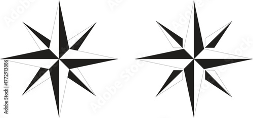 Set of Compass Rose Star Icons - Nautical Navigation and Direction Symbol Vector