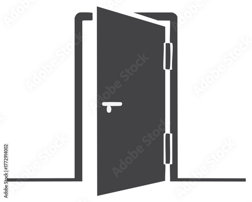 Graphic vector silhouette of an open interior door providing access to another room or space