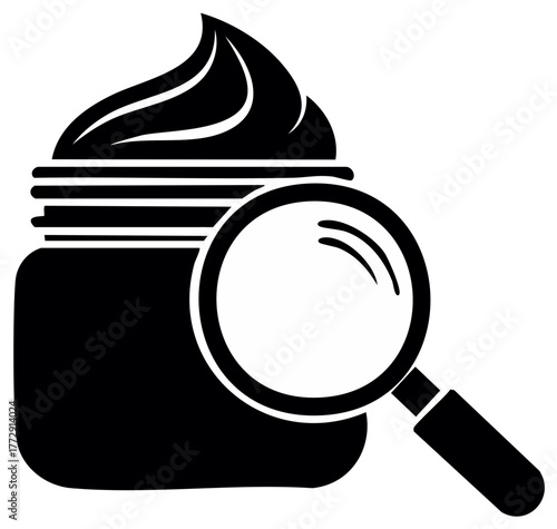 Skincare Cream Jar with Magnifying Glass, Black and White Beauty Analysis