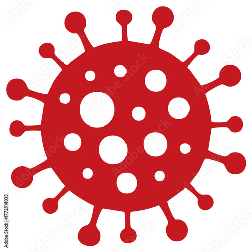 Abstract red virus cell with white spots and projections for pandemic health crisis graphic design
