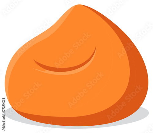 Orange beanbag chair, cartoon style, with shadow
