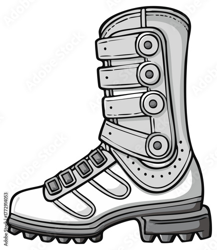 Illustration of a High Performance Ski Boot with Buckles and Laces