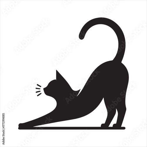 Cat stretching vector silhouette outline logo design concept illustration
