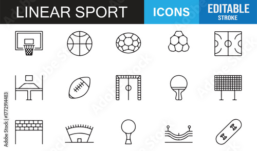Collection of Sport Icons | Basketball, Soccer, Football, and Tennis Court Line Art Vector Set
