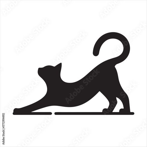 Cat stretching vector silhouette outline logo design concept illustration