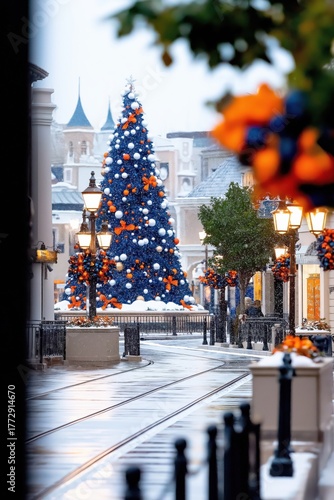 Christmas tree decorating main street during winter