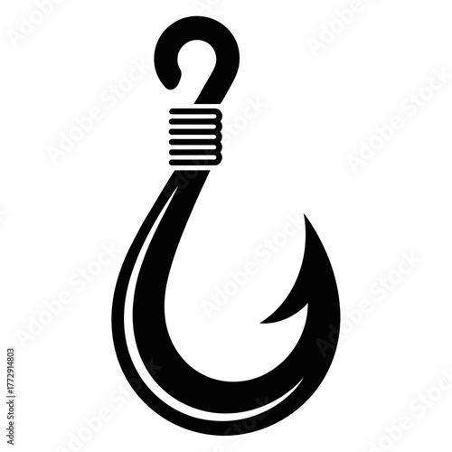 Black and white silhouette of a fishing hook