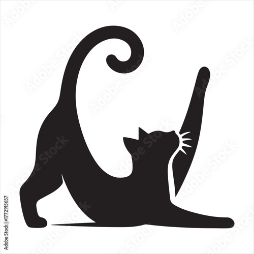 Cat stretching vector silhouette outline logo design concept illustration