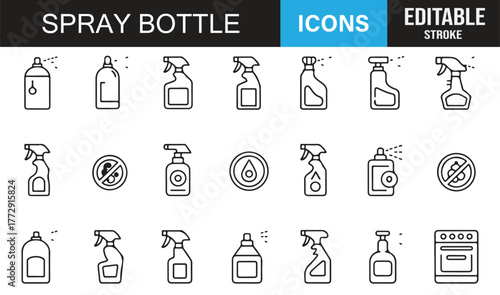 Cleaning Bottle Icon Pack | Outline Vector Symbols for Hygiene, Sanitation, and Housekeeping Design