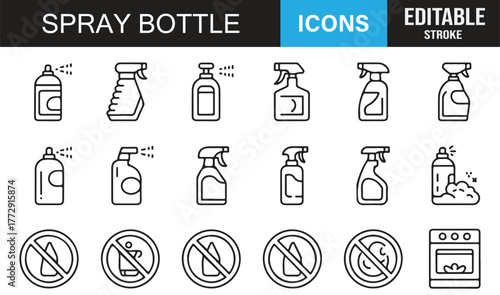 Vector Set of Household Spray Bottles | Line Art Icons for Cleaning, Sanitizing, and Product Illustration