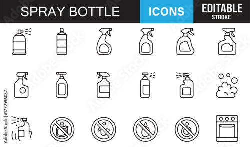 Collection of Cleaning Spray Bottle Icons | Minimalist Vector Line Art for Household and Sanitization Design