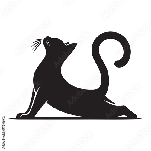 Cat stretching vector silhouette outline logo design concept illustration