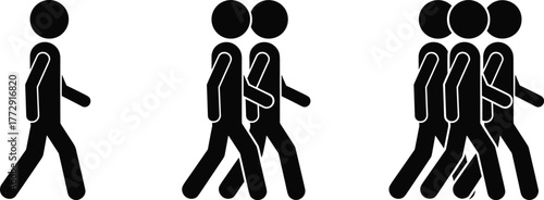 Walking people silhouette vector illustration, group of individuals icons, teamwork unity concept, social interaction symbol, cad drawing flat vector illustration
