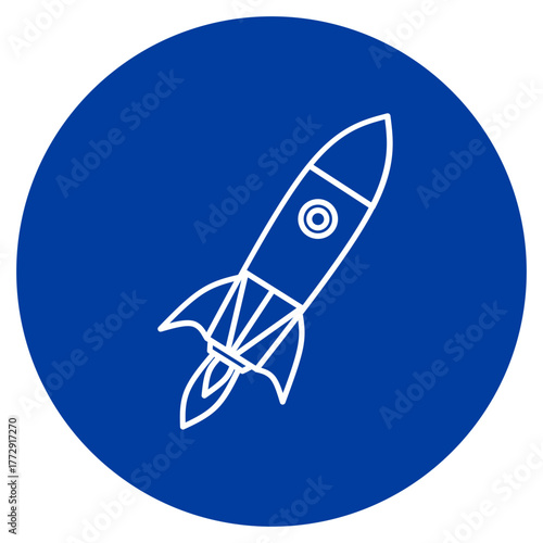 Rocket Ship Icon on Blue Circle
