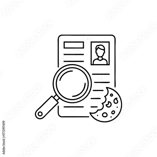 Personal data search and cookie tracking icon. Online privacy, analytics, user information, data protection concept. Editable stroke vector.