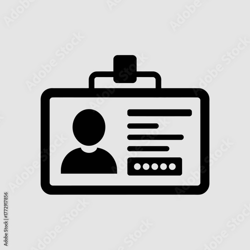 A digital illustration of a black and white employee identification badge.